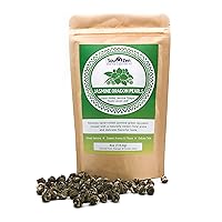Sou Zen Jasmine Dragon Pearls Tea 4oz (113g) | Premium Quality Hand-Rolled Jasmine Green Tea | Raw, Non-GMO and Naturally Organic | No Preservatives and Natural Jasmine Fragrance | Smooth Sweet and Refreshing Taste