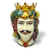 Italian Ceramic Art Head Face Male Vase Small Testa di Moro (Sicily) for Planter indoor/outdoor Pottery Hand Painted Made in ITALY Tuscan