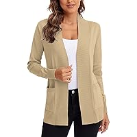 Urban CoCo Women's Lightweight Open Front Knit Cardigan Sweater Long Sleeve with Pocket