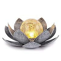 Solar Lights Outdoor Garden, Crackle Globe Glass Lotus Decoration, Waterproof LED Metal Flower Lights for Patio,Lawn,Walkway,Tabletop,Ground