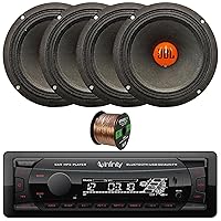 Car Audio Package: Single DIN Bluetooth USB/AUX/SD FM Radio MP3 Digital Media Black Vehicle Receiver with 6.5