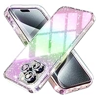 Choiche Compatible for iPhone 15 Pro Case, Women Cute Clear Glitter Bling Sparkly Case, [3 x Diamond Camera Lens Protectors] [2 x Tempered Glass Screen Protectors] 6.1-inch (Glitter Colorful)