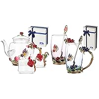 BTaT- Floral Glass Tea Set, 2 Fancy Cups and Floral Glass Tea Cups, Pack of 2