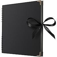 Bstorify Square Large Black Scrapbook Photo Albums 80 Pages (11 x 11 inch) Thick Kraft Paper Scrap Book, Memory Book, Ribbon Closure - Ideal for Your Scrapbooking, Art & Craft Projects