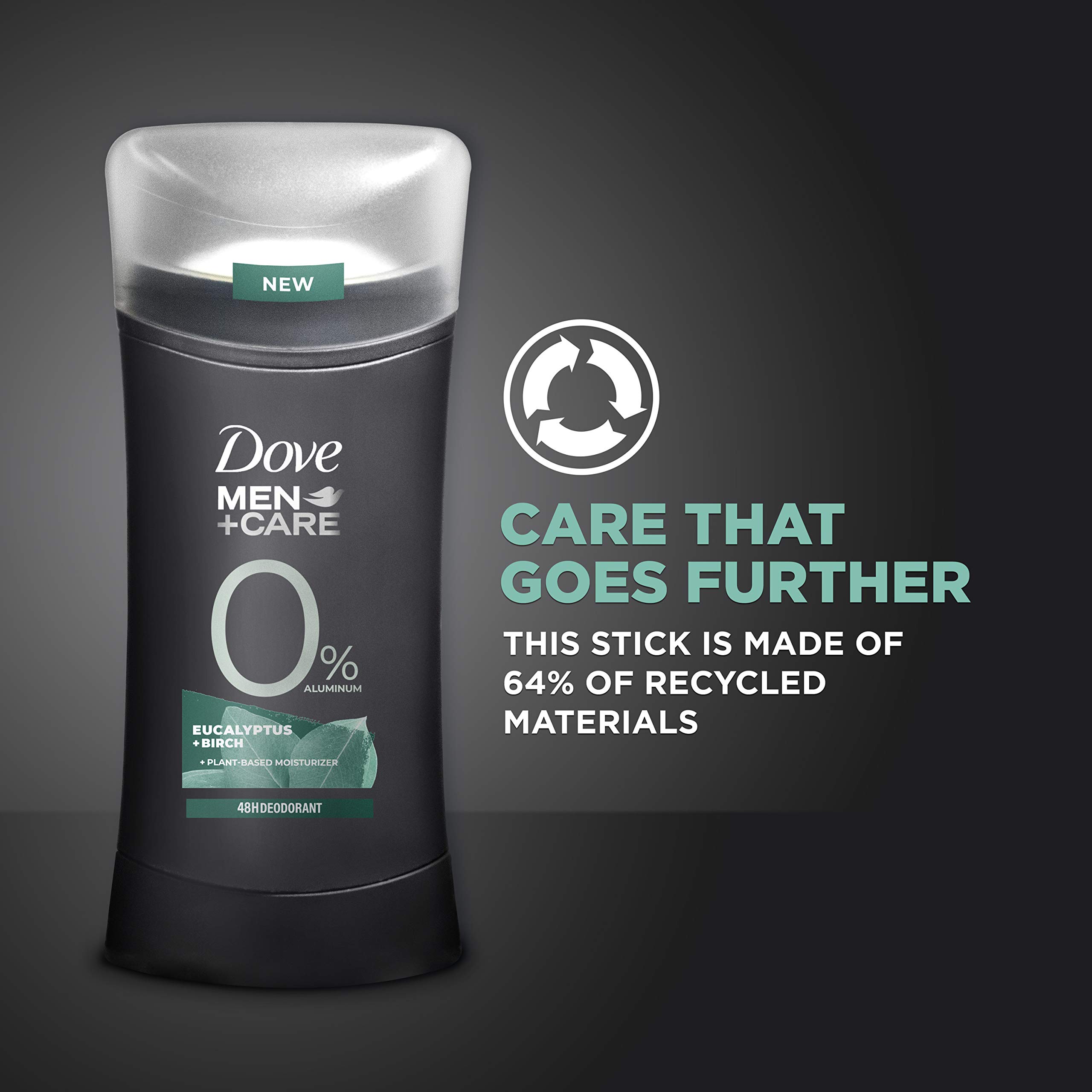 Dove Men+Care 0% Deodorant Stick for Men Aluminum free deodorant Eucalyptus+Birch Naturally Derived Plant Based Moisturizer, GRAY, 2.6 Ounce (Pack of 4)