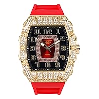 Techno Pave Men's Iced Out 41mm Tonneau Shape Watch, Numeral Dial