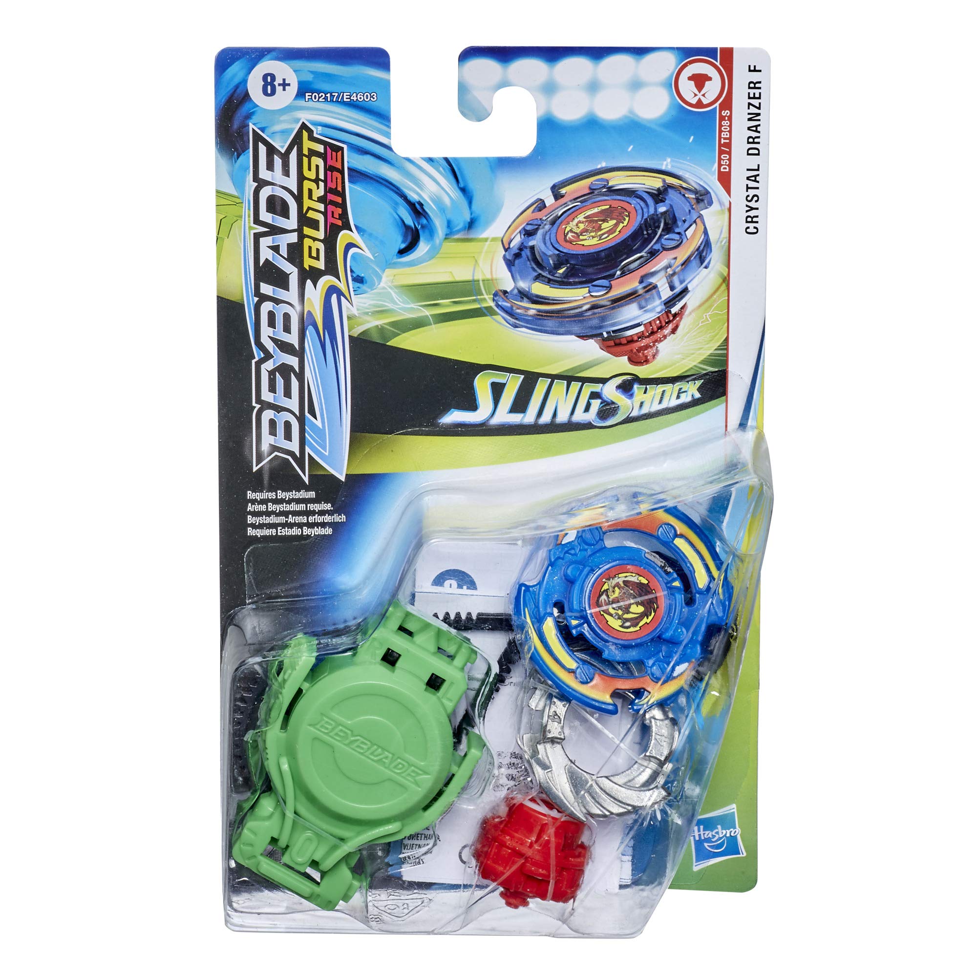 BEYBLADE Burst Rise Slingshock Crystal Dranzer F Starter Pack - Right-Spin Battling Top Toy and Right/Left-Spin Launcher, Ages 8 and Up