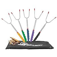 BBQ Dragon Marshmallow Roasting Sticks - Set of 5 Multicolored Telescoping Smores Sticks - Hot Dog Sticks Campfire Accessories, Extends 45inches Long - Great Smores Kit for Fire Pit & Bonfire for Kids