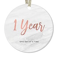 1 Year Sobriety Ornament Christmas Keepsake One Day At A Time Road to Recovery Women Get Well Teen Recovering Clean Sober Rehab Anniversary Gifts Modern Rose Gold Marble 3