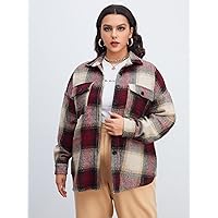 OVEXA Women's Large Size Fashion Casual Winte Plus Flap Pocket Plaid Overcoat Leisure Comfortable Fashion Special Novelty (Color : Multicolor, Size : 4X-Large)