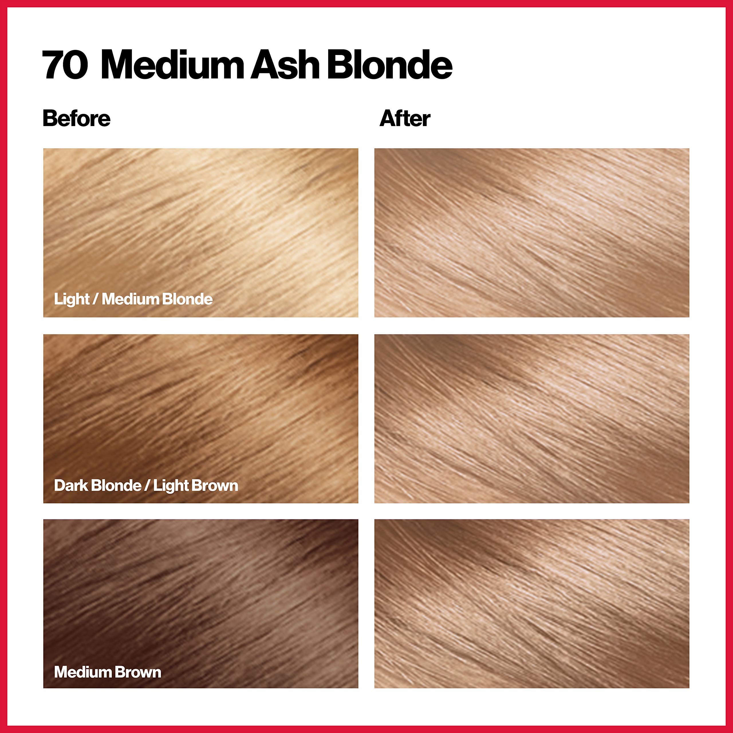 Revlon Permanent Hair Color, Permanent Hair Dye, Colorsilk with 100% Gray Coverage, Ammonia-Free, Keratin and Amino Acids, 70 Medium Ash Blonde, 4.4 Oz (Pack of 1)