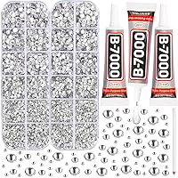 b7000 Clear Glue with 11000Pcs Silver Clear Rhinestones for Crafts Clothing Clothes Fabric Crafting, Flatback Gems Rinestones Kit for Shoes Tumblers, Flat Back Crystals Diamonds ss6-ss20 Multi Sizes