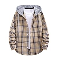 Men's Fashion Hoodies & Sweatshirts Fashion Hooded And Plaid Long Sleeve Shirt Jacket Coat