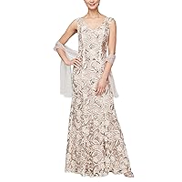 Alex Evenings Women's Long Sleeveless V-Neck Shawl-Elegant Mother of The Bride Dress, Special Occasions