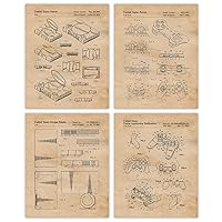 Vintage Gaming Patent Prints, 4 (8x10) Unframed Photos, Wall Art Decor Gifts for Home Playstation Office Man Cave Gears Garage Shop Lounge Student Teacher Coach Video Games Arcade Engineer Fans