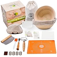 Proofing Baskets Sourdough Starter Set of 11 - 2 Round 9 Inches Banneton Bread Basket, Supplies and Tools for Bread Baking Starter Kit Perfect for Gift