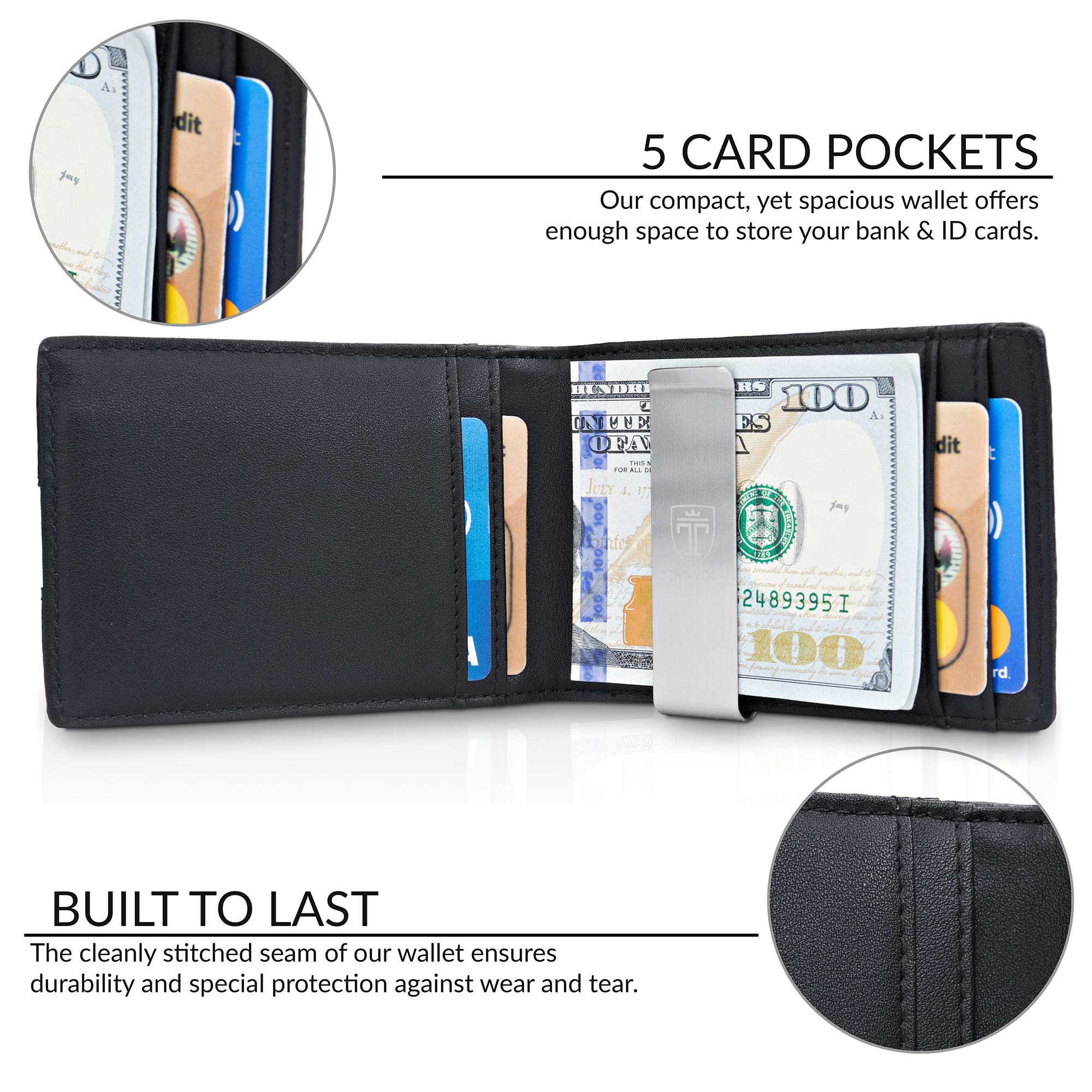 TRAVANDO Money Clip Wallet HOUSTON Mens Wallet RFID Blocking Wallet - Minimalist Mini Slim Wallets Bifold for Men with Gift