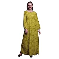 Bimba Polyester Georgette Printed Women's Long Sleeve Maxi Dress Elastic Waist Casual Summer Maxi Dress