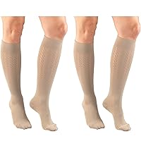 Truform Women's Fit Compression Socks, Cable Knit Pattern, 15-20 mmHg, Tan, X-Large (Pack of 2)