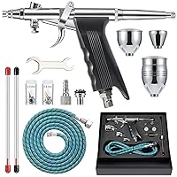Airbrush Kit, Air Brush Painting Set, Double Action Trigger Airbrush Gun with 0.3mm/0.5mm/0.8mm Needles, 2cc/5cc/13cc Paint Cup, Airbrush Spray Tool Set for Painting Nails Cake Tattoo Makeup