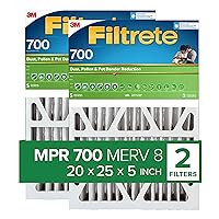 Filtrete 20x25x5 Air Filter, MPR 700, MERV 8, Clean Living Dust, Pollen and Pet Dander Reduction Pleated 5-Inch Air Filters, 2 Filters, White