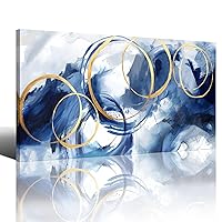 AJAZIKO Abstract Wall Art Blue Modern Art Wall Decor Artwork For Walls Living Room Huge Wall Canvas Office Pictures For Wall Navy Gold Contempor Decorations For Bedroom Size 24x48in