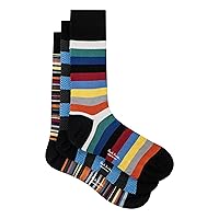 PS Paul Smith Men's Mix Stripe 3-Pack Socks, Black, One Size