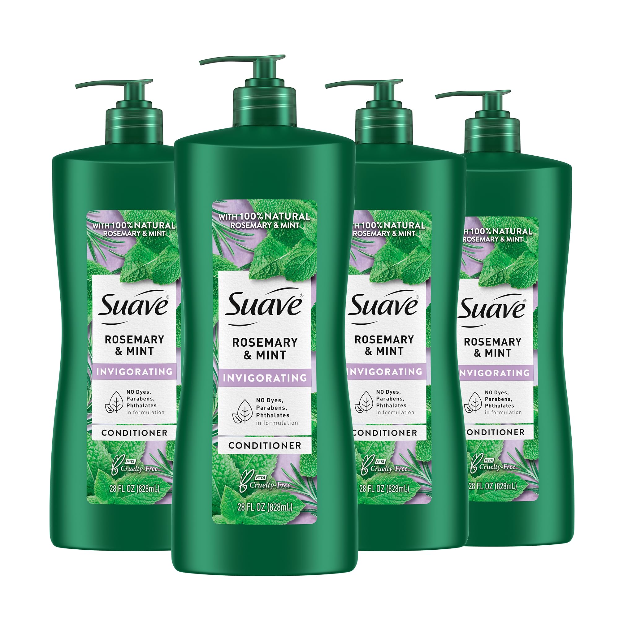 Suave Natural Rosemary & Mint Conditioner, for Strong & Healthy Hair, No Dyes, No Parabens, No Phthalates, 28 oz Pack of 4