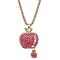 Uloveido Women Hot Pink Bling Crystal Rhinestone 3D Apple Pendant Sweater Chain Long Necklace Christmas Accessory Gifts Ideas for Girls YS856