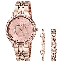 Anne Klein Women's Premium Crystal Accented Rose Gold-Tone Watch and Bracelet Set, AK/3838RGST