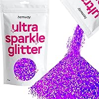 Hemway Premium Ultra Sparkle Glitter Multi Purpose Metallic Flake for Arts Crafts Nails Cosmetics Resin Festival Face Hair - Fluorescent Purple - Fine (1/64