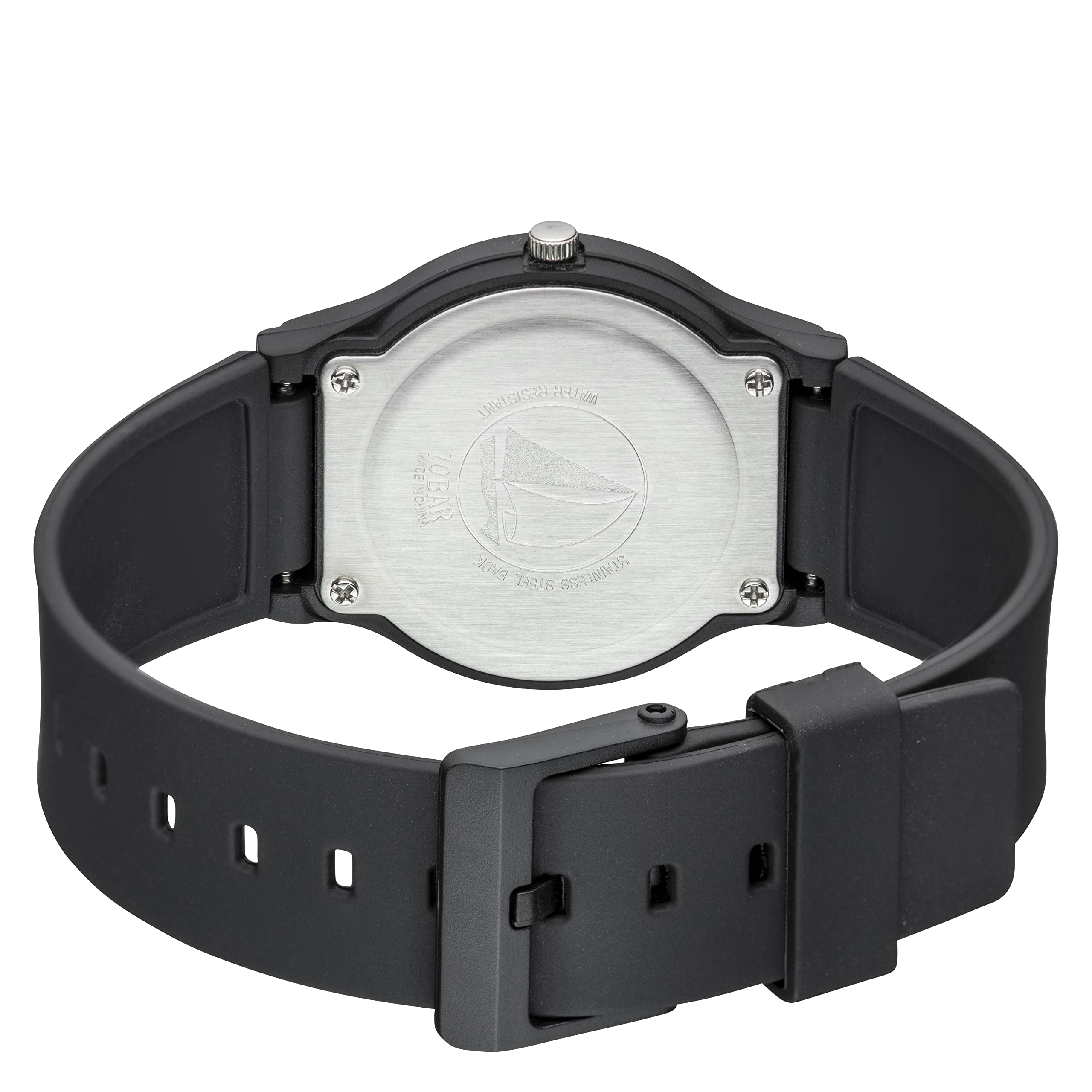 Men's Classic Quartz Watch with Resin Strap, Black, 100 Meter Water Resistant