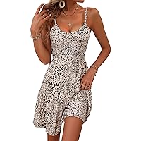 SOLY HUX Women's Allover Print Cami Dress Ruffle Hem Spaghetti Strap Summer Short Dresses