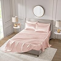 Madison Park Essentials Satin Sheets Queen Size, Luxurious Silky Satin Bed Sheets, Elastic 14