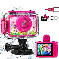 GKTZ Kids Camera, 1080P HD Digital Kids Waterproof Camera, Children Underwater Sport Outside Camera with SD Card 32GB, Kids Birthday Gift Toys for 6 7 8 9 10 11 12 Years Old Boys Girls