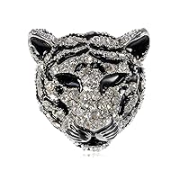 Alilang Black Silver Tiger Head King of the Forest Brooch Pin