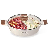 Dezin 5-QT Double-flavor Shabu Shabu Pot with Divider, Dual Sided Nonstick Hot Pot, 12 Inch Divided Stockpot for Cooking, Hotpot Pot for Induction Cooktop, Gas Stove & Hot Burner, Soup Ladle Included