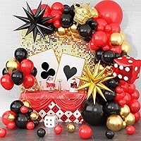 Red Black and Gold Balloons Arch Kit, Casino Theme Balloon Garland with Black Gold Explosion Star Crown Dice Foil Balloons for Women Men Casino Las Vegas Game Night Poker Theme Birthday Party Decor