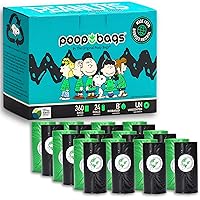 The Original Poop Bags USDA Biobased Pet Waste Bags - Peanuts Characters - Durable, Leak Resistant, 360 Count, BLK/GREEN