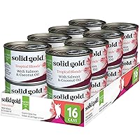 Solid Gold Wet Cat Food Pate for Adult & Senior Cats - Real Salmon & Coconut Oil - Tropical Blendz Grain Free Wet Cat Food for Healthy Digestion, Skin, Coat & Sensitive Stomach - 16ct/6oz Can