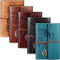 Chinco 5 Pcs Journal Notebook Travel Refillable Leather Journal Diary Leather Writing Journal Notebook Travel Notebook for Men Women Christmas Gifts with Blank Pages and Retro Pendants, 7 x 5 In