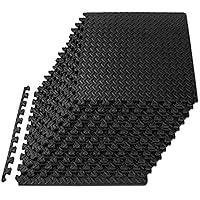 ProsourceFit Puzzle Exercise Mat ½ in, EVA Interlocking Foam Floor Tiles for Home Gym, Mat for Home Workout Equipment, Floor Padding for Kids, Black, 24 in x 24 in x ½ in, 24 Sq Ft - 6 Tiles