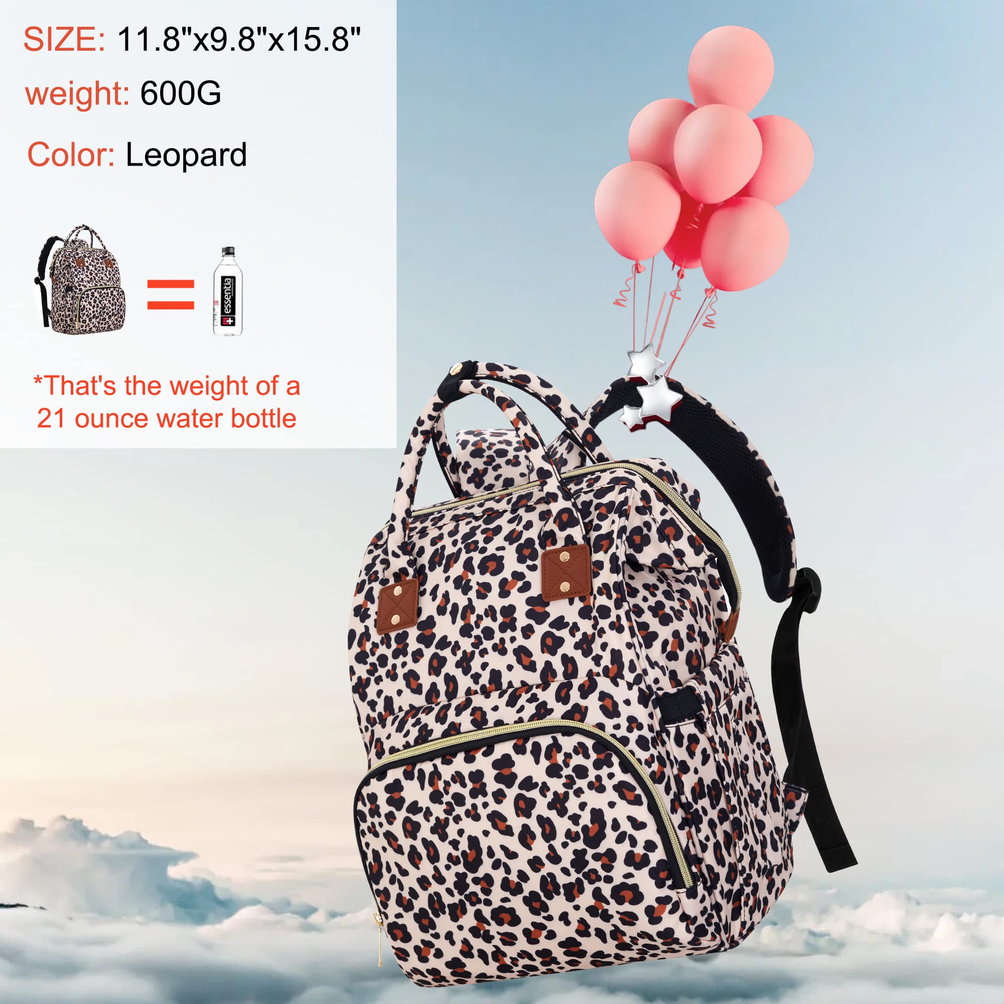 HABOPET Diaper Bag Backpack Multi-Function Baby Bag With Large Capacity and Insulated Pockets Diaper Backpack Organizer Bag for Mom/Dad, Leopard