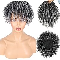 Dreadlock Hair Topper Wig with Clip in Braided Hair Half wigs for Women Short Synthetic Dreadlocks Hair Pieces Toupee Afro Hair for Women and Men Topper Wiglets Hairpieces for Thinning Hair (grey)
