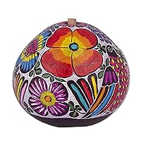 NOVICA Handmade Gourd Decorative Box Birds Flowers Multicolor Gourdwood Peru Accessories Boxes Floral Animal Themed [4.7in H x 4.7in Diam.] 'Dawn's Song'