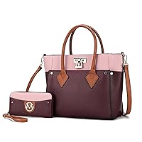 MKF Collection Designer Tote Bag for Women, Vegan Leather a Color-Block Fashion Handbag Purse with Wristlet Wallet