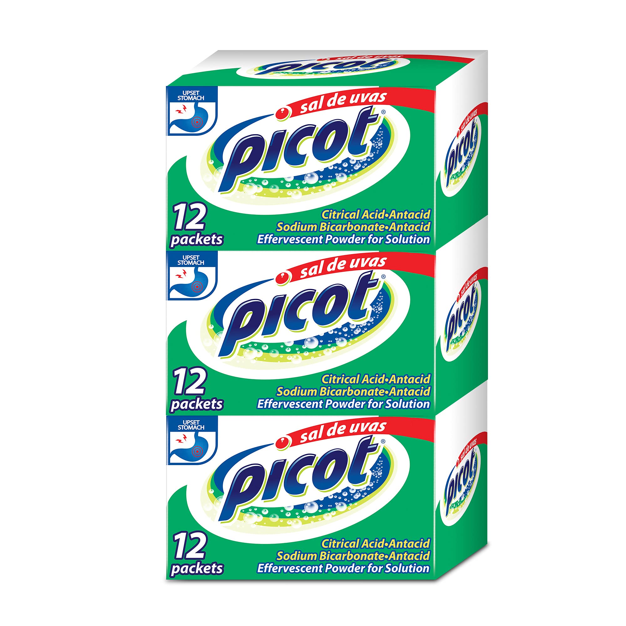 Sal de Uvas Picot, Effervescent Powder Solution, Antacid, 3-Pack of 12 Antacid Packets, 3 Boxes