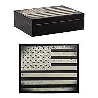 Military Flag Traveler Humidor, Honoring Our Brave Soldiers, 20 Cigar Capacity, Premium Kiln-Dried Spanish Cedar Interior, Round Humidifier Included, Black Finish with Military Flag Artwork