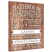 AUEEA Bathroom Decor Wall Art Bathroom Rules Canvas Painting Prints White Words on Brown Wood Pictures Poster for Wall Rustic Modern Artwork for Bathroom Living Room Home Decor,12x16 Inch