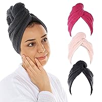 Cacala Terry Cloth Shower Cap for Women – Luxurious Hair Towel Wrap – Non-Frizz Hair Wraps for Women Wet Hair with Holding Loop and Buttons – Highly Absorbent Head Wrap with Accessories – 3pcs